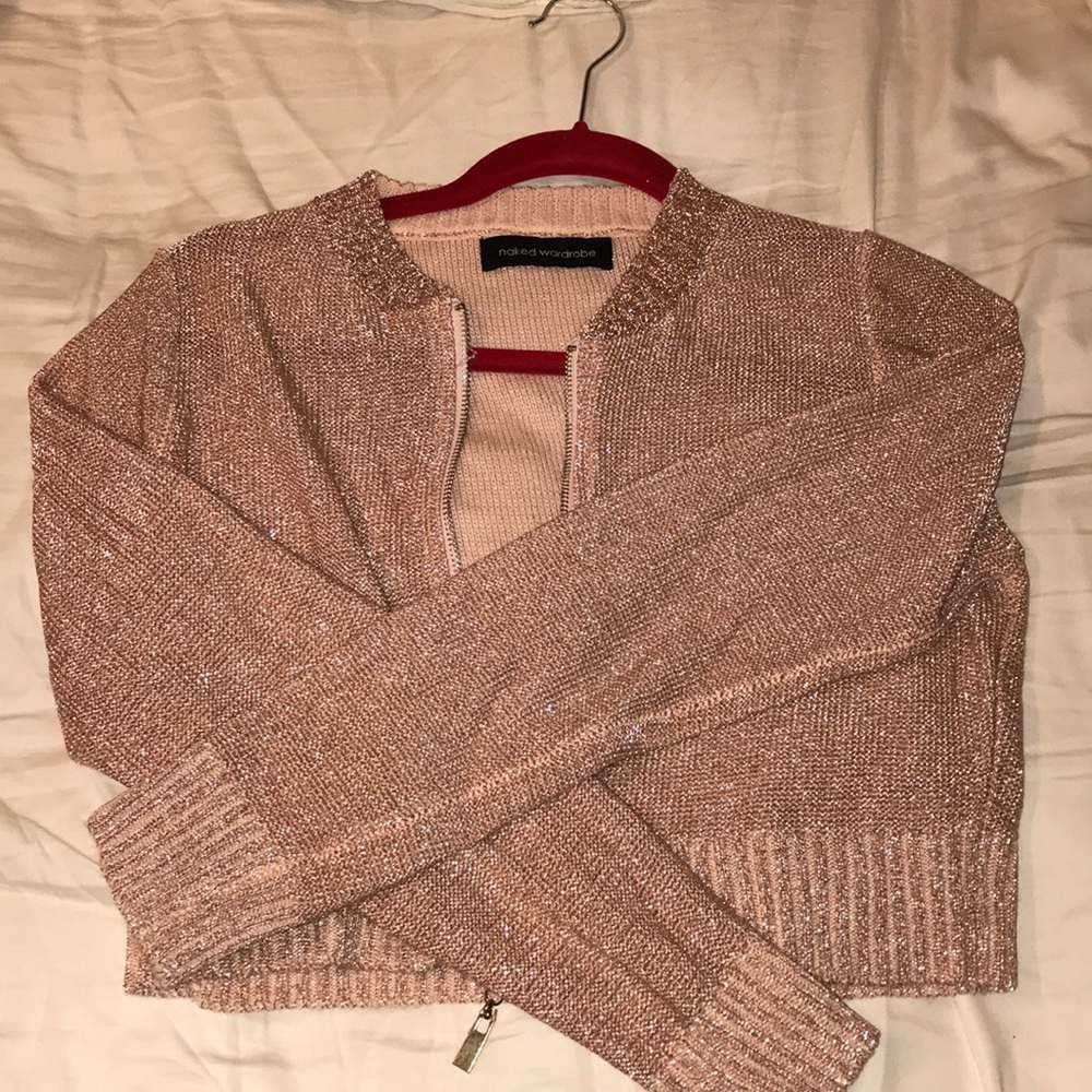 Glittery Rose Gold Cropped Cardigan
